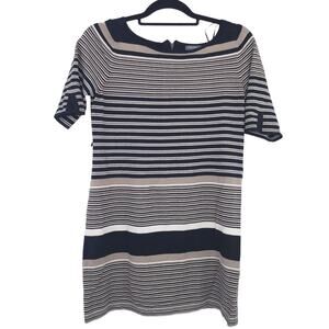 A Pea in the Pod Maternity Knit Sweater Medium Stripes Black, Tan, Short Sleeve